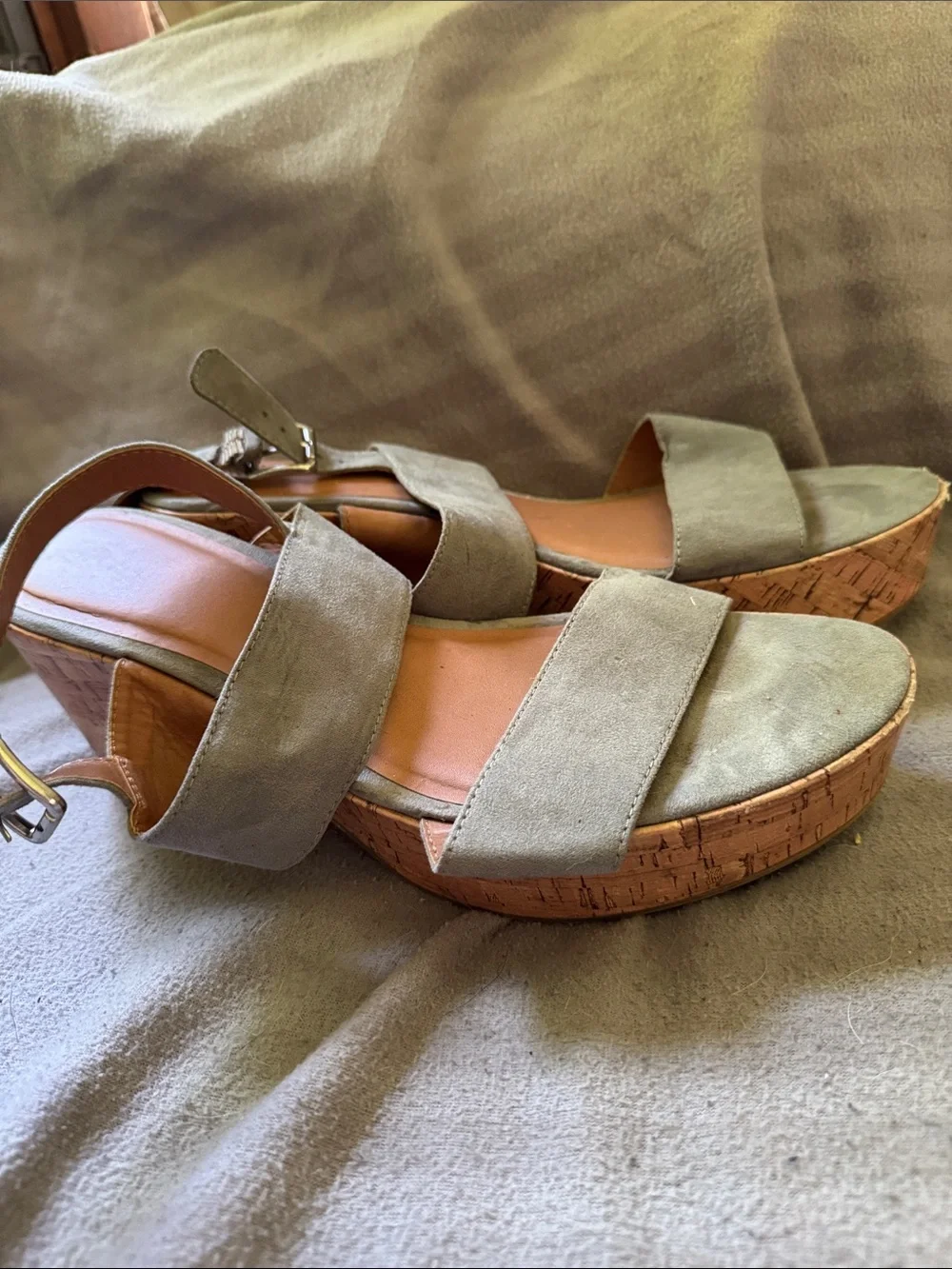 a new day Gray Suede Cork Wedge Sandals